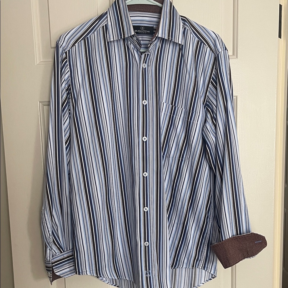 Bugatchi Uomo Long Sleeve Flip Cuff Button Down Dress Shirt Size Medium